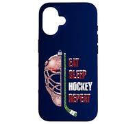 Christmas Hockey Goalie Funny Xmas Eat Sleep Hockey Repeat Carcasa para iPhone 16
