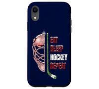 Christmas Hockey Goalie Funny Xmas Eat Sleep Hockey Repeat Carcasa para iPhone XR