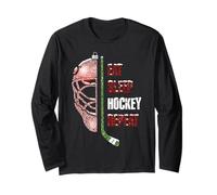 Christmas Hockey Goalie Funny Xmas Eat Sleep Hockey Repeat Manga Larga