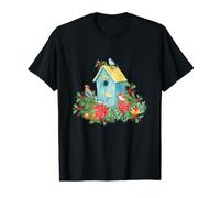 Christmas Holiday Wreath Birdhouse Birds & Bells Camiseta gráfica económica
