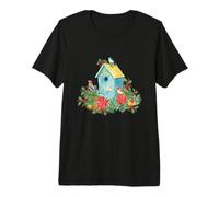 Christmas Holiday Wreath Birdhouse Birds & Bells Camiseta Premium