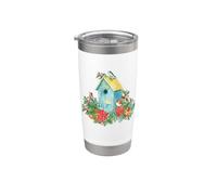 Christmas Holiday Wreath Birdhouse Birds & Bells Vaso térmico de acero inoxidable de doble pared