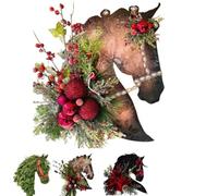 Christmas Horse Head Wreath with Glitter,Red and Pink Ornaments for Front Door,Holiday Decor with Lifelike Berries Pine for Wall,Mantel,Farmhouse Christmas Decoration (A, 51 * 56 cm)
