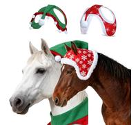 Christmas Horse Santa Cap - Red Fleece Trim Ear Bonnet & Slip-On Santa Hat for Horses, Ideal for Holiday Photos & Parades(Red and green)