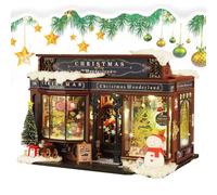 Christmas House - Miniature House Kit | Christmas Village Houses | Wooden Christmas House, Creative Room Doll House Kit with Christmas Tree & Furniture, Christmas Tiny House Kit Decorations
