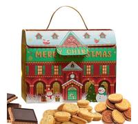Christmas House Treat Boxes, Candy Christmas Wrap Snacks Boxes, Portable Goodie Paper Boxes with Handles for Ornaments, Crafts, and Snacks Christmas House Snack Boxes