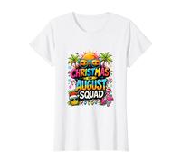 Christmas in August Squad Summer Holiday Party Art Camiseta gráfica económica, Mujer, Blanco, XL