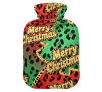 Christmas in Green Leopard - Botella de agua caliente con funda suave, bolsa de compresión caliente de 2 L para calentador de abdomen, calentador de manos y pies