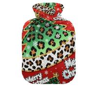 Christmas in Green Leopard - Botellas de agua caliente con cubierta suave, bolsa de agua caliente de 1 litro para dolor muscular