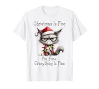 Christmas Is Fine I'm Fine Grumpy Black Cat Xmas Chaos Camiseta