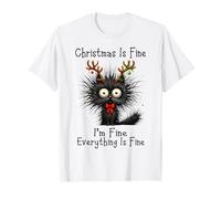 Christmas Is Fine I'm Fine Grumpy Xmas Cat Christmas Chaos Camiseta