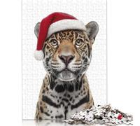 Christmas Jaguar Wearing Santa Hat Rompecabezas Imposible,desafío para Adultos Entretenimiento Creativo 1000 Piezas Obra De Arte De Juego De para Adultos Y Niños Mayores De 12 Años 1000pcs (75x50cm)