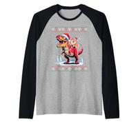 Christmas Japanese Shiba Inu T-Rex Dinosaur Tyrannosaurus Camiseta Manga Raglan