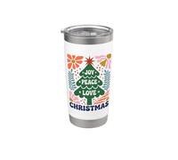 Christmas Joy Peace Love Retro Groovy Tree Holiday Xmas Vaso térmico de acero inoxidable de doble pared