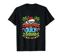 Christmas July Squad Summer Santa Hat Sunglasses Palm Tree Camiseta gráfica económica, Hombre, Negro, L