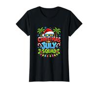 Christmas July Squad Summer Santa Hat Sunglasses Palm Tree Camiseta gráfica económica, Mujer, Negro, XS