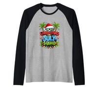 Christmas July Squad Summer Santa Hat Sunglasses Palm Tree Camiseta Manga Raglan