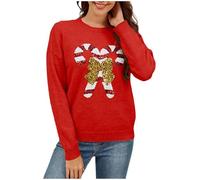 Christmas Jumper Mujer-Jersey Negro Mujer SuéTer De Mujer con Lazo De BastóN NavideñO con Lentejuelas, CáRdigan De Punto De Manga Larga con Cuello Redondo para OtoñO E Invierno (Red, XL)