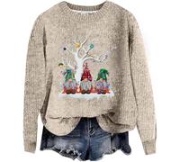 Christmas Jumper-NavideñAs Jersey Mujer SuéTer Informal De Manga Larga con Cuello Redondo Y Hombros Descubiertos para Mujer, Estampado NavideñO De Letras para Ancianos, OtoñO E Invierno (Beige, XXL)