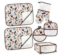 Christmas Kitchen Set Especias con tela Aida 55 agujeros para bordar en punto de cruz: 2 manteles individuales con servilleta, cesta para pan, guante y par de agarraderas coordinadas