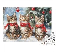 Christmas Kittens Snow 100% Recycled Cardboard Kittens in Red Scarves 1000 Piece Jigsaws Adults and Children Challenging Brainteasing 52x38cm/1000pcs
