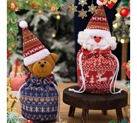 Christmas Knitted Doll Gift Bags, Christmas 3D Doll Decoration Gift Bags with Drawstring Christmass Candy Bag, Reindeer, Bear & Snowman Drawstring Gifts Bag (C-2pcs)