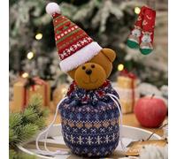 Christmas Knitted Doll Gift Bags, Reusable Drawstring Candy Gifts Bag, 3D Knitted Design with Elk Santa Snowman, for Candy, Apples, Cookies for Holiday. (D)