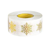 Christmas Label Stickers - Snowflake Roll for Holiday Crafts | Coated Paper with 500 Round Transparent Pieces, Self Adhesive Design, Winter Party Wrapping Tags, Greeting Cards Decoration