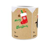 Christmas Labels - Self Adhesive Gift Stickers for Wrapping Paper Tags | 250 Piece Roll with Festive Design, Name Labels Friends Family, Holiday Package for Box Crafts Envelope Decoration