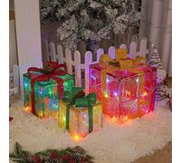Christmas Lighted Gift Boxes,3 Christmas Parcel Lights,Multicolor Gift Boxes,With Bow Christmas,For Christmas Tree Indoor/Outdoor, LJJY-KK