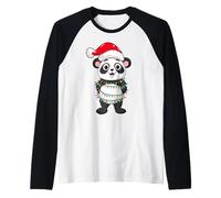 Christmas Lights Panda Wearing Xmas Hat - Cute Panda Lover Camiseta Manga Raglan