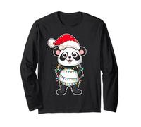 Christmas Lights Panda Wearing Xmas Hat - Cute Panda Lover Manga Larga