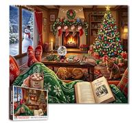 Christmas Living Room Reading A Christmas Carol Jigsaw Puzzles for Adults 1000 Pieces Dog and Cat Tree Fireplace Snowman Family Activity Games 19.7 x 27.6 pulgadas