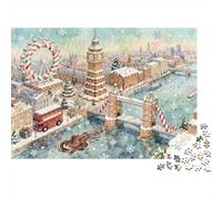Christmas London Scene Colourful London Winter Cityscape 1000 Pcs Jigsaw for Adults Beautifully Illustrated Challenging 38x26cm/1000pcs