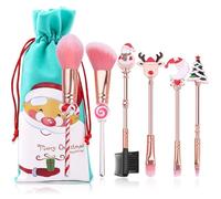Christmas Makeup Brush Set for Women, 6-Piece Festive Face Brushes, Professional Blending and Contour Brushes for Holiday Makeup, for Girls During Home Festivals
