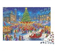 Christmas Market Scene 100% Recycled Cardboard Christmas Town Fair 1000Pc Puzzle Adults Unique Classic Educational Games Brainteasing 52x38cm/1000pcs
