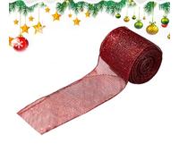 Christmas Mesh Ribbon, Wired Holiday Ribbon, 196.85 x 2.5 inches Decorative Craft for Stylists Garland, Wreaths, Staircase, Centerpieces, Enthusiasts, and Seasonal Décoration