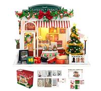 Christmas Miniature House Set, DIY Wooden Candy House Puzzle Set, Dollhouse with Lights, Suitable for Adults and Teenagers