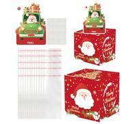 Christmas Money Box, Festive Gift Container, 4.72x4.72x4.72 Inches Holiday Savings Holder, Fun Decorative Boxes with 50 Pieces Transparent Bags for Home Family Friends Eve Party New Year Celebration