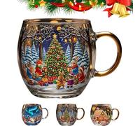 Christmas Mug with 300 Ml，christmas Glasses Drinking，Festive Painteds Mug, Painted Glass,Ceramic Stocking Stuffer with Cute Seasonal Design, Beverage Container for Home-A
