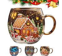 Christmas Mug with 300 Ml，christmas Glasses Drinking，Festive Painteds Mug, Painted Glass,Ceramic Stocking Stuffer with Cute Seasonal Design, Beverage Container for Home-B