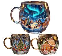 Christmas Mugs - Holiday Teacup for Festive Drinks | Clear Glass 300ml Coffee Mug with Comfortable Handle, Winter Hot Cocoa Cup, Seasonal Drinkware for Latte, Milk, Wine, Water, and Tea Lovers