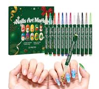 Christmas Nail Pens - 12 Colors Nail Arts Markers, DIY Graffiti Manicure Pens | Gift Box Nails Art Set for Women Girls | Drawing Dotting and Outlining Pen Set for Home Salon Christmas Holiday Party