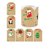 Christmas Name Tags, 250-Piece Cartoon Removable Wrapping Paper Tag Labels Roll, Decorative Name Stickers for Gift Boxes, Crafts, Envelopes, Kids, Adults, Friends, Family, Coworkers, Birthday