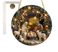 Christmas Nativity Decorations - Religious Holiday Ornament, Acrylic Hanging Decor | Flat Round Nativity Scene Sign, Festive Front Door Window Piece, for Adults Home entryway Seasonal Wall Display