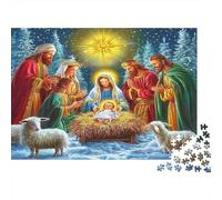 Christmas Nativity Scene 100% Recycled Cardboard Holy Family Nativity 1000 Piece Jigsaw Puzzles Adults and Children Beautiful Decoration 52x38cm/1000pcs