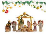 Christmas Nativity Scene - 12 Piece Jesus Manger Set, Holy Family Figurine Collection with Mary Joseph Baby and Angel Statue, Handcrafted Religious Ornament | Indoor Home Fireplace Bedroom Bookshelf