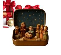 Christmas Nativity Set Tin, Holy Family Seasonal Decoration, Compact Christmas Nativity Display for Home Office Bedroom, Sturdy Metal Figurines Decorative Holiday Display, Desk Ornament with Detailed