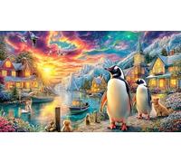 Christmas-Night-with-Penguins-and-Reindeer 1000 Piezas Puzzle de Papel Reciclado Juego Educativo relajación para Adultos y niños de 12 años y más 38x52/1000pcs