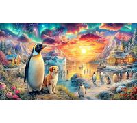 Christmas-Night-with-Penguins-and-Reindeer 1000 Piezas Puzzle Educativo para Adultos y niños Papel Reciclado Desafiante Actividad en casa 38x52/1000pcs